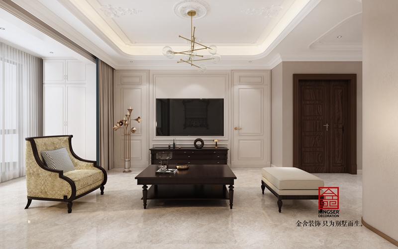 融創中心155平新古典風格裝修設計-客廳