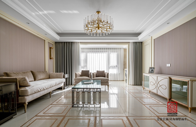 榮盛華府200㎡輕美式風格客廳裝修設計