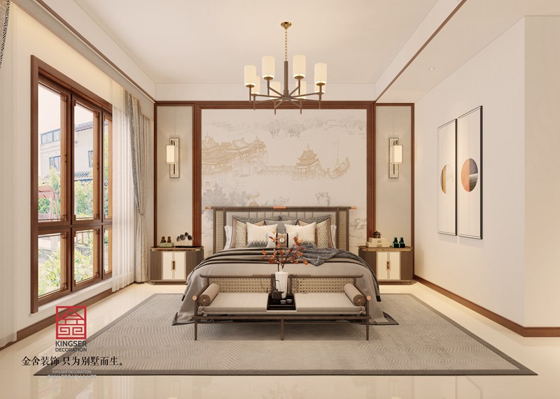 御河上院中式風格別墅裝修設計-臥室